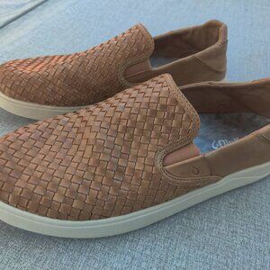 OLUKAI Mens Sz 11 Lae'ahi Lauhala Leather Woven Slip On Sneakers Fox Brown